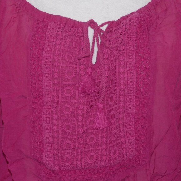 BOHO Shirt Sheer Textured Arizona Jean Co Womens Large Fuchsia Pink Crochet - Picture 2 of 5